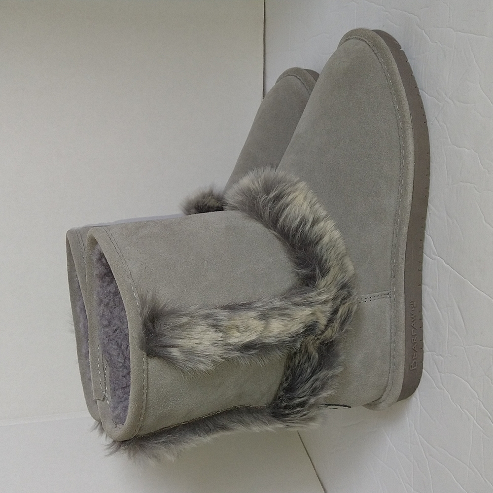 Bearpaw Gray Cow Suede Wool Blend Fur Lining Boots Mid Calf Sz 10M